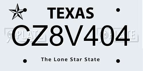 CZ8V404 Texas License Plate
