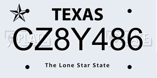 CZ8Y486 Texas License Plate