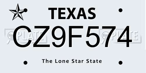 CZ9F574 Texas License Plate