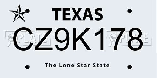 CZ9K178 Texas License Plate