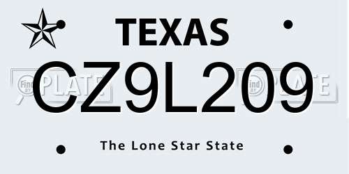 CZ9L209 Texas License Plate