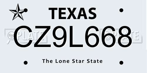 CZ9L668 Texas License Plate