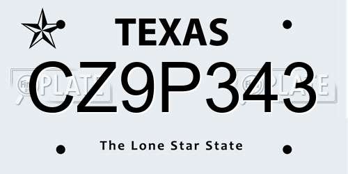 CZ9P343 Texas License Plate