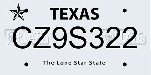 CZ9S322 Texas License Plate