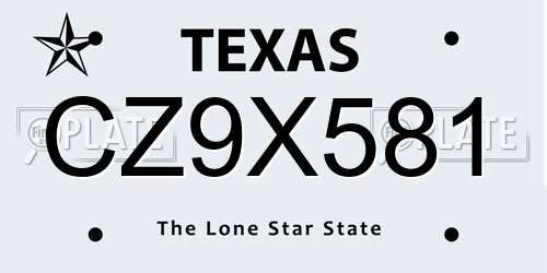 CZ9X581 Texas License Plate
