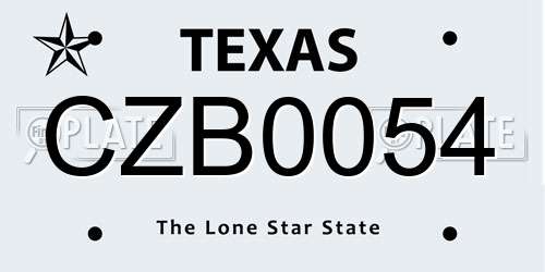 CZB0054 Texas License Plate