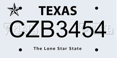 CZB3454 Texas License Plate