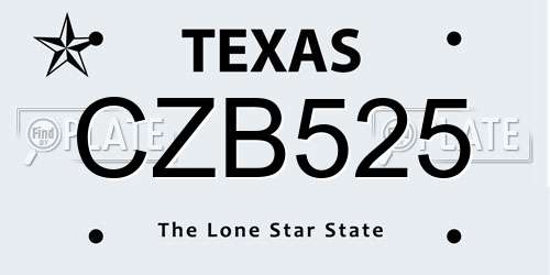 CZB525 Texas License Plate