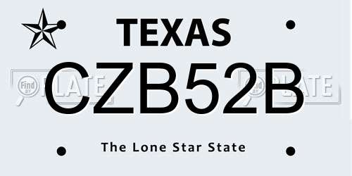 CZB52B Texas License Plate