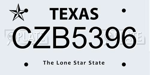 CZB5396 Texas License Plate