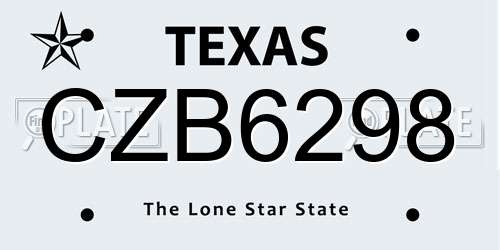 CZB6298 Texas License Plate