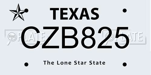 CZB825 Texas License Plate