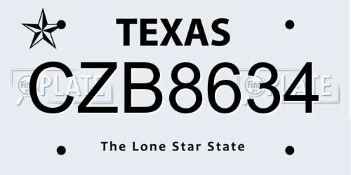 CZB8634 Texas License Plate