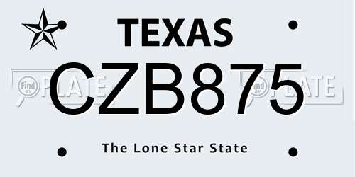 CZB875 Texas License Plate