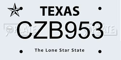 CZB953 Texas License Plate