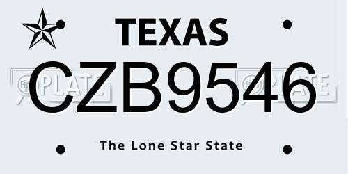 CZB9546 Texas License Plate