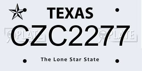 CZC2277 Texas License Plate
