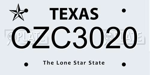 CZC3020 Texas License Plate