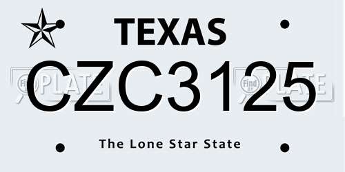 CZC3125 Texas License Plate