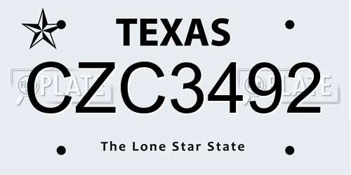 CZC3492 Texas License Plate