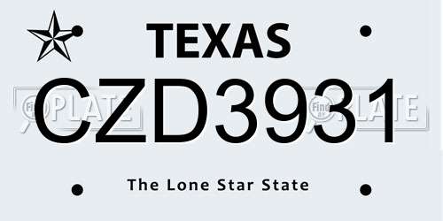 CZD3931 Texas License Plate
