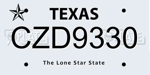 CZD9330 Texas License Plate