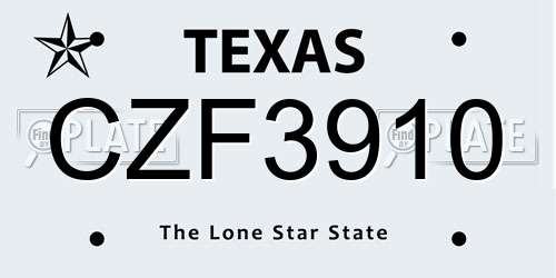 CZF3910 Texas License Plate