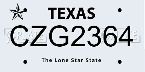 CZG2364 Texas License Plate