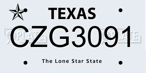 CZG3091 Texas License Plate