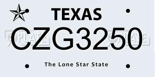 CZG3250 Texas License Plate