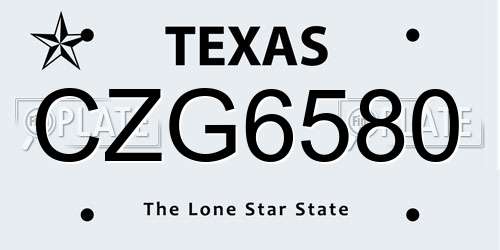 CZG6580 Texas License Plate