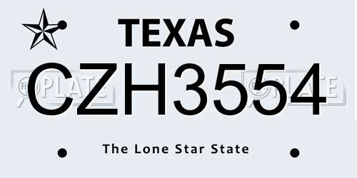 CZH3554 Texas License Plate