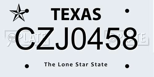 CZJ0458 Texas License Plate