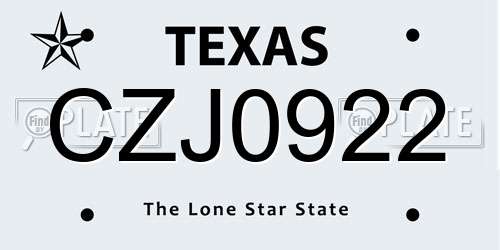 CZJ0922 Texas License Plate