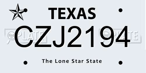 CZJ2194 Texas License Plate