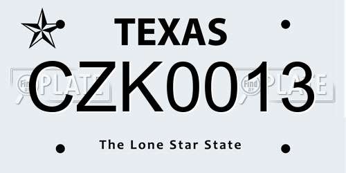 CZK0013 Texas License Plate
