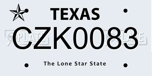 CZK0083 Texas License Plate