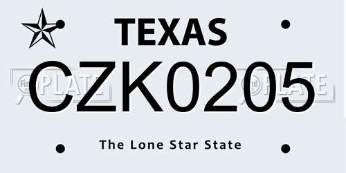 CZK0205 Texas License Plate