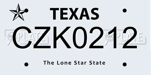 CZK0212 Texas License Plate
