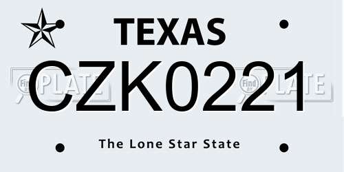CZK0221 Texas License Plate