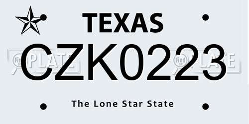 CZK0223 Texas License Plate