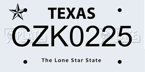 CZK0225 Texas License Plate