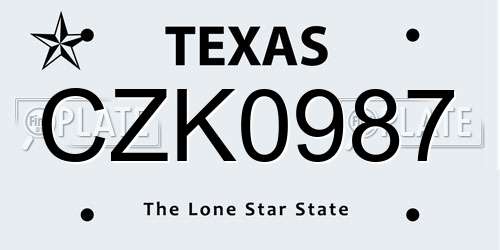 CZK0987 Texas License Plate