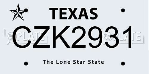 CZK2931 Texas License Plate