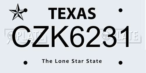 CZK6231 Texas License Plate