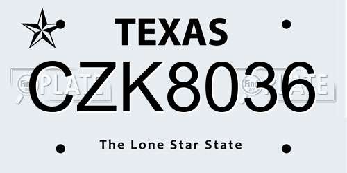 CZK8036 Texas License Plate