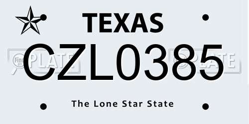 CZL0385 Texas License Plate