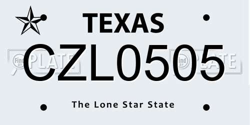 CZL0505 Texas License Plate