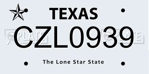 CZL0939 Texas License Plate