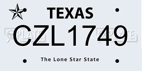 CZL1749 Texas License Plate